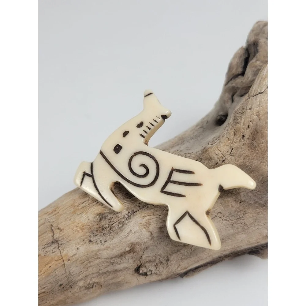 Vintage Folk Art Hand Carved Leaping Horse Pin -Cream Whimsical